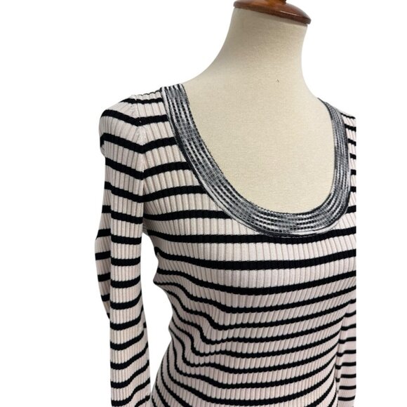Cache women's striped stretch sweater round neck long sleeve size L - Picture 3 of 12
